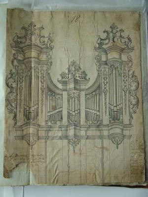 Figure 1: drawing of organ façade number 18, 1763 (Old and Rare Books Department, Vilnius Academy of Arts Library, Inventory No. 3344)