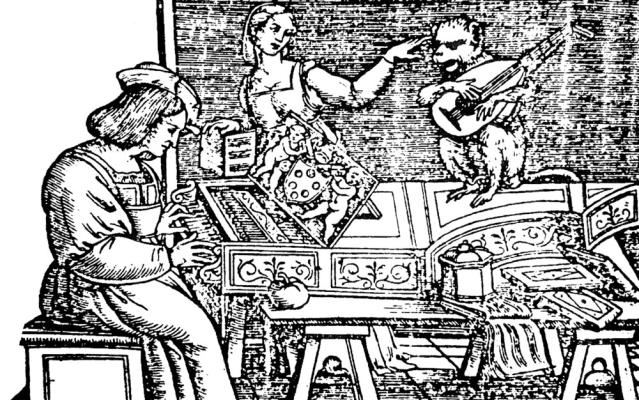 Woodcut of instrumentalists