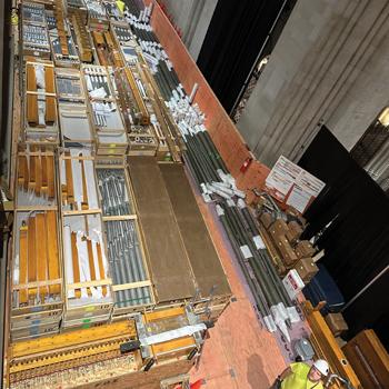 Portions of the organ of Washington National Cathedral to be loaded into a truck