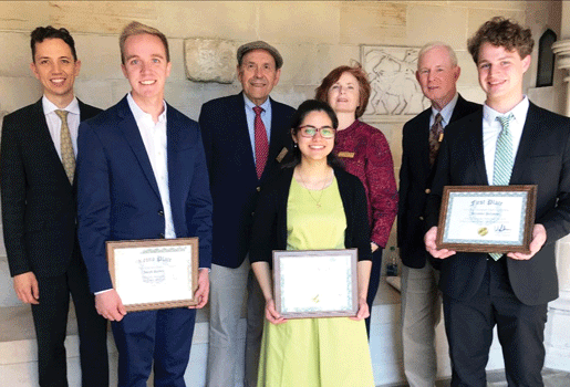 Front row: Joseph Russell, Elena Baqueriza, and Alexander Pattavina; back row: Vaughn Mauren, artistic director, with competition judges Thomas Murray, Diane Meredith Belcher, and John Rose