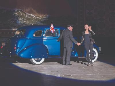 Anna Lapwood and Chuck Gibson with Chuck’s 1938 Chevrolet Master Deluxe Sport Sedan