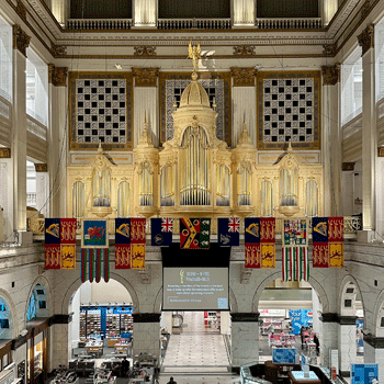 Wanamaker Organ with royal banners