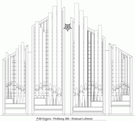 Rendering, Patrick J. Murphy & Associates, Inc., organ for Emanuel Lutheran Church, Fitchburg, Massachusetts