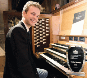 Ivan-Bogdan Reinecke, winner of the Northern Ireland International Organ Competition 2019, at the console of the organ in St. Patrick’s Church of Ireland Cathedral, Armagh (photo credit: Liam McArdle)