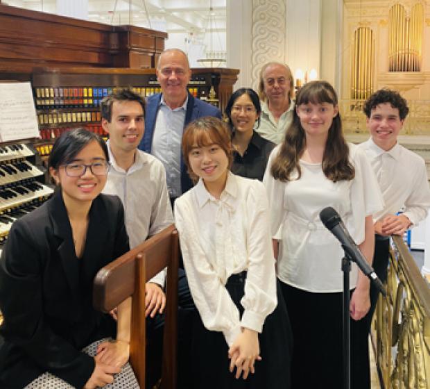 Curtis Summer Organ Intensive faculty and students: Isabella Florence, Alex Hamme, Alan Morrison, Kelly Yeung, Sarah Zhang, Peter Richard Conte, Makena James, and Gabriel Rivera