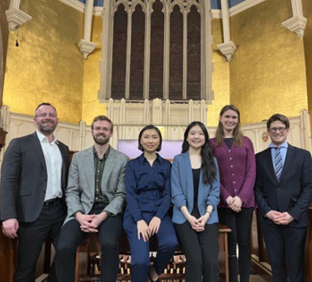 Arthur Poister Scholarship Competition in Organ Playing competitors and judges: Jonathan Ryan, Dale Nickell, Valentina Huang, Jennifer Shin, Monica Berney, and Bálint Karosi