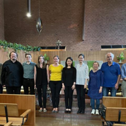 Left to right: jury members Dana Robinson, Bálint Karosi, and Martin Schmeding (chair); prize winners Freddie James, Mona Rozdestvenskyte, Lisa Hummel, Heejin Kim, and Jinhee Kim; jury members Karin Nelson, Peter Westerbrink, Stephen Farr, and Erica Johnson