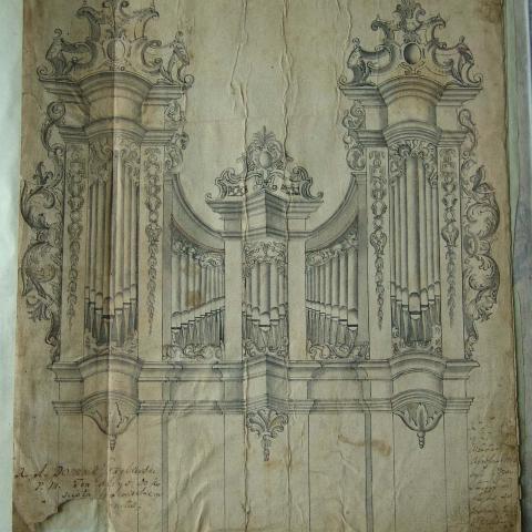 Figure 1: drawing of organ façade number 18, 1763 (Old and Rare Books Department, Vilnius Academy of Arts Library, Inventory No. 3344)