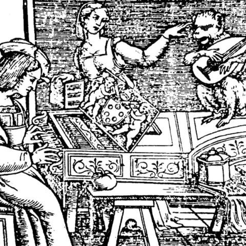 Woodcut of instrumentalists