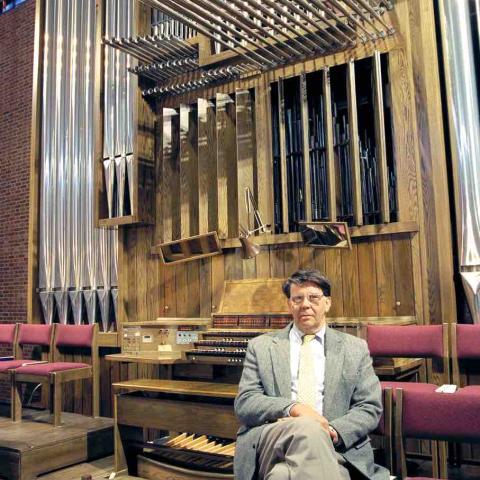 Charles Hendrickson and his Opus 45, First Lutheran Church, Saint Peter, Minnesota (photo credit: Kris Kathmann/Connect Business Magazine)