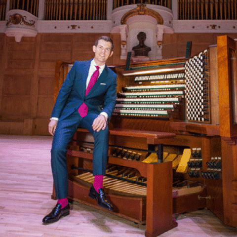 James Kennerley at the Kotzschmar console. Photo by Jill Brady