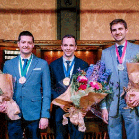 Top finalists in the Longwood Gardens International Organ Competition: Ádám Tabajdi, Bryan Anderson, and Colin MacKnight 