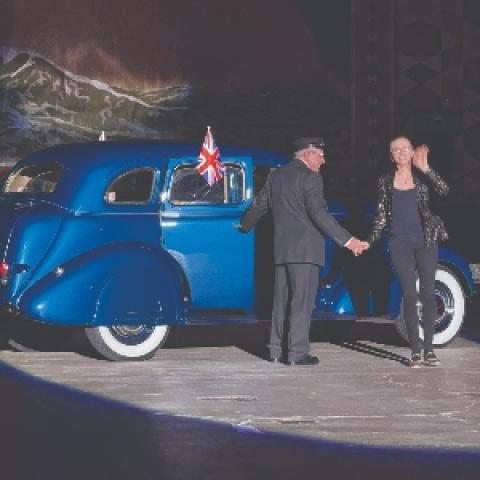 Anna Lapwood and Chuck Gibson with Chuck’s 1938 Chevrolet Master Deluxe Sport Sedan