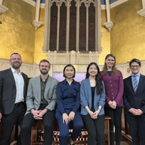 Arthur Poister Scholarship Competition in Organ Playing competitors and judges: Jonathan Ryan, Dale Nickell, Valentina Huang, Jennifer Shin, Monica Berney, and Bálint Karosi