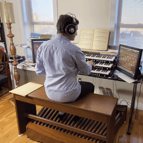 Raymond Nagem at his home setup for Tuesdays at 6 concerts