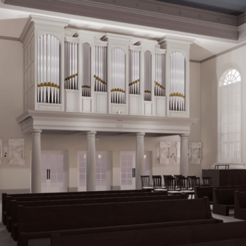 Rendering of Schoenstein organ for Bishop Gadsden Episcopal Retirement Community, Charleston, South Carolina (courtesy: Cummings & McCrady, Inc.)