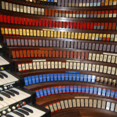 Detail of Wanamaker Organ console, Macy’s Philadelphia